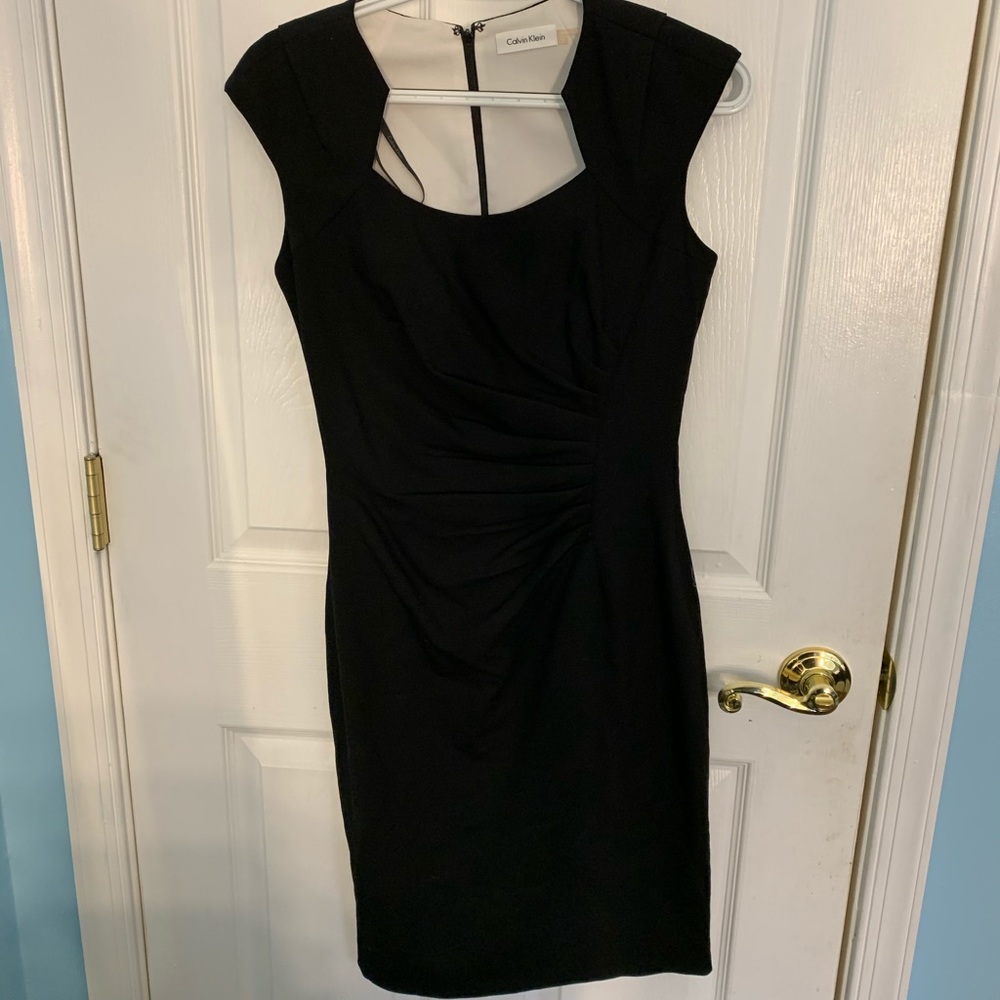 Calvin Klein black sleeveless square neck dress